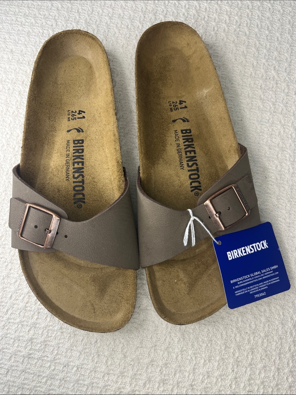 Birkenstock MEN slide-on Madrid mocha sz 41, sandals, coppertone buckles,